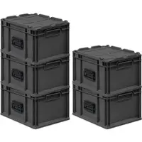 Proregal SuperSparSet 5x Eurobox NextGen Portable, HxBxT 23,5x30x40cm, 20 Liter, Schwarz, Eurobehälter, Transportbox, Transportbehälter