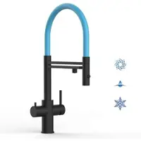VIZIO 5 Wege Wasserhahn Küchenarmatur Edelstahl Massiv mit 360° Schwenkbarem Auslauf Abnehmbare 2 Strahl Handbrause PVD Schwarz Matt Hellblau