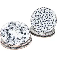 MamboCat 6er Set Totto Speiseteller √ò27cm Steingut Blau Weiß Blüten Blattdekor Ess-Teller