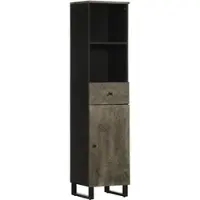 Helloshop26 - Badezimmerschrank mit Staufachtür schwarz 38 x 33 x 160 cm moderner Stil massives schwarzes Holz 02_0057734