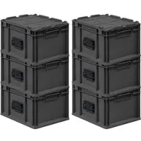 Proregal Supersparset 6x Eurobox Nextgen Portable HxBxT 23,5x30x40cm 20 Liter Schwarz Eurobehälter Transportbox Transportbehälter