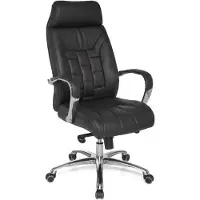 FineBuy Bürostuhl Echtleder schwarz Schreibtischstuhl bis 120kg X-XL Wippfunktion Chefsessel Armlehnen Drehstuhl
