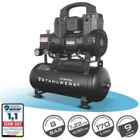 Stahlwerk Kompressor mit 9 L Tank (ST-98 Pro) – ölfrei & leise, 8 bar, Silent-Druckluftkompressor mit Brushless-Motoren, 1,22 PS, 0,90 kW, 170 l/min