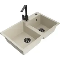 Mexen Tomas 2-Becken-Granitspüle mit Mischbatterie Rita, Beige - 6516-69-670300-70