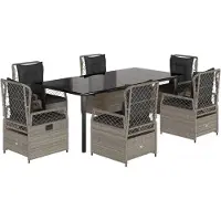 vidaXL 7-tlg. Garten-Essgruppe mit Kissen Hellgrau Poly Rattan