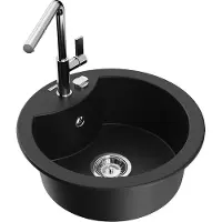 Mexen Diego 1-Becken-Granitspüle mit Mischbatterie Flora, Schwarz - 6512-77-670401-00