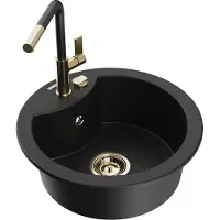 Mexen Diego 1-Becken-Granitspüle mit Mischbatterie Flora, Schwarz - 6512-77-670401-57-G