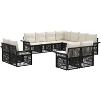 vidaXL Gartensofa-set 11 pcs Schwarz und Cremeweiß Poly-Rattan