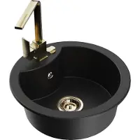 Mexen Diego 1-Becken-Granit-Spüle mit Mischbatterie Rita, Schwarz - 6512-77-670300-50