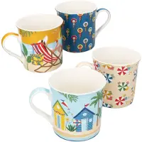 MamboCat 4er Set Atmosphere Kaffeebecher 250ml Porzellan Sommer Strand bunt Tee-Tasse