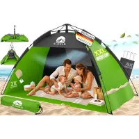 ELONEO Pop Up Strandmuschel UV Schutz 80+, Leichter Aufbau und kleines Packmaß inkl. Tragetasche, Strand Sonnenschutz & Windschutz für Babys und Erwachsene, Grün, 220x150x130 cm