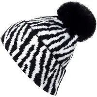 StyleBREAKER Bommelmütze "Strick Bommelmütze mit Zebra Muster" 1 Stk.