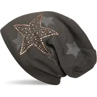 StyleBREAKER Strickmütze "Feinstrick Beanie mit Strass Stern" 1 Stk.