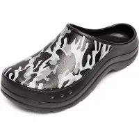 Ladeheid Gartenclogs für Herren Ultraleicht EVA Gartenschuhe LA-CA-ComoHappyMan (Schwarz/Weiß Tarnmuster, 43)