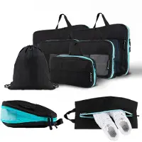 Atacama Packtaschen mit Kompression für Rucksack & Koffer - 8er-Set - Schwarz Packtasche Sichtfenster Kompression Gepäck Organizer