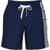 JOOP! Badeshorts JOOP "Deco Logo Placement", Herren, Gr. XL, N-Gr, blau (schwarz sapphire), Web, Obermaterial: 100% Polyester, Badehosen Badeshorts, mit seitlichen Taschen und großem Wording
