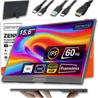 Zenwire AMG15 Tragbarer 15,6" Full-HD IPS Monitor (1920×1080) mit HDR, FreeSync, 2×USB‑C & Mini‑HDMI für Laptop/PC/Konsole, Ultra Slim, Lautsprecher,