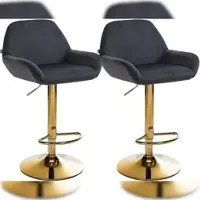 Décoshop26 - Set aus 2 Barhockern mit integrierter Fußstütze schwarzem Samtbezug goldfarbenem Metallgestell TDB10738