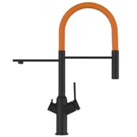 VIZIO 3 Wege Wasserhahn Küchenarmatur BOD mit 360° Schwenkbarem Auslauf Abnehmbare 2 Strahl Handbrause Schwarz Matt Orange