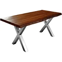Sam Esstisch Baumkante massiv Akazie nussbaumfarben 260 x 100 silber X-Gestell XEREZ
