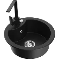 Mexen Diego 1-Becken-Granit-Spüle mit Mischbatterie Rita, Schwarz - 6512-77-670300-70