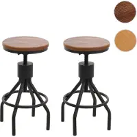 Mendler 2er-Set Barhocker HWC-N17, Barstuhl, höhenverstellbar drehbar Fußablage Industrial Metall Massiv-Holz braun