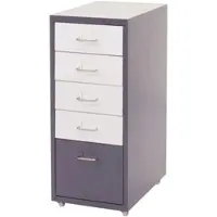 Proregal Rollcontainer Housten | HxBxT 69x28x41cm | 5 Schubladen | Dunkelgrau Weiß-Dunkelgrau | Schubladenschrank Stahlschrank