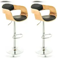Décoshop26 - Set aus 2 Barhockern im skandinavischen Design aus schwarzem PVC und hellem Holzrahmen 10_0004246