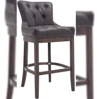 Décoshop26 - Barhocker x1 brauner gesteppter Echtledersitz und Holzbeine Höhe 109 cm 10_0005054