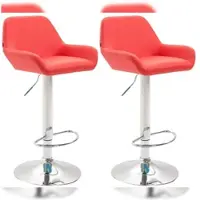 Décoshop26 - Set aus 2 bogenförmigen Barhockern aus Metall mit Fußstützen verchromt roter PVC-Sitz 10_0004023