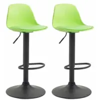 Décoshop26 - Set aus 2 modernen und bequemen Barhockern mit grünem PVC-Sitz Kunststoffschale und schwarzen Metallbeinen 10_0004241