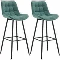 Décoshop26 - Set aus 2 Barhockern mit dekorativen Quadratnähten grüner Stofffußstütze und vier Metallbeinen 10_0006586