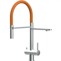 VIZIO 3 Wege Wasserhahn Küchenarmatur Edelstahl Massiv mit 360° Schwenkbarem Auslauf Abnehmbare 2 Strahl Handbrause Gebürstet Orange