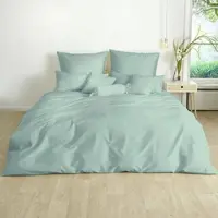 TRAUMSCHLAF Uni Mako-Satin Bettwäsche, Bettbezüge und Kissenbezüge einzeln Kissenbezug einzeln 65x100 cm | rauchgrün - grün