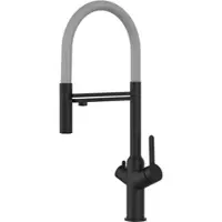 VIZIO 4 Wege Wasserhahn Küchenarmatur BOD mit 360° Schwenkbarem Auslauf Abnehmbare 2 Strahl Handbrause Schwarz Matt Grau