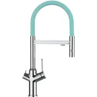 VIZIO 4 Wege Wasserhahn Küchenarmatur BOD mit 360° Schwenkbarem Auslauf Abnehmbare 2 Strahl Handbrause Verchromt Türkis