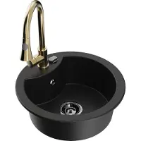 Mexen Diego 1-Becken-Granit-Spüle mit Mischbatterie Elia, Schwarz - 6512-77-670101-50-B