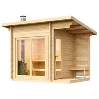 Luxhut FinnTherm Gartensauna Außensauna Saunahaus Lizzy S 2 Sitzbänke aus Holz Wandstärke 40 mm