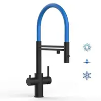 VIZIO 5 Wege Wasserhahn Küchenarmatur Edelstahl Massiv mit 360° Schwenkbarem Auslauf Abnehmbare 2 Strahl Handbrause PVD Schwarz Matt Blau