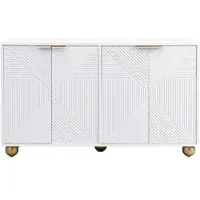 Merax Sideboard Weiß mit 4 Türen, 3D Struktur Front, Aufbewahrungsschrank mit goldenen Griffen & Metallbeinen