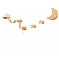 Costway 6 PCS Kletterwand Katzen, 2-stufiger Kratzbaum mit Plattformen, Hängematte, Brücke, Kratzpfosten & Ball, Katzenbaum Wand, Katzenmöbel Natur