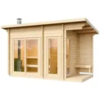Luxhut FinnTherm Gartensauna Außensauna Saunahaus Lizzy M 2 Sitzbänke aus Holz Wandstärke 40 mm