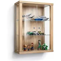 K-Möbel Hängevitrine Glas in Buche (80x60x25 cm) mit 2 höhenverstellbaren Glasböden - Modellauto Vitrine Buche - Vitrinenschrank Buche