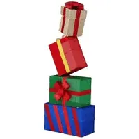 Costway 119 cm große LED-Geschenkboxen, 4 stapelbare Weihnachtsdekorationsboxen mit 52 warmweißen Lichtern, beleuchtete Weihnachtsbox