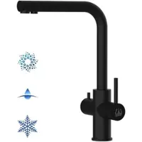 VIZIO 5 Wege Wasserhahn Küchenarmatur Edelstahl Massiv mit 360° Schwenkbarem L Auslauf PVD Schwarz Matt