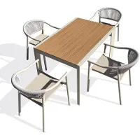 DCB Groupe 4-sitzige Garten-Essgruppe aus Aluminium – Greige