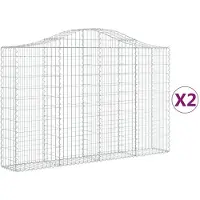 vidaXL Gabionen mit Hochbogen 2 Stk. 200x30x120/140cm Verzinktes Eisen