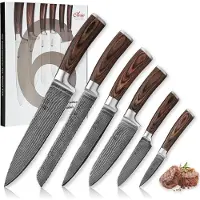 Wakoli Edib 6er Damastmesserset I 8 - 20,5cm Klinge I Pakkaholz