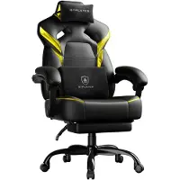 GTPLAYER Gaming Stuhl Chair Gamer Sessel Gamer Stuhl mit Fußstütze Lendenkissen Kopfstütze Höhenverstellbar Verstellbaren Armlehnen mit Fußstütze gelb