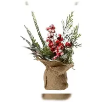 Christmas Decoration 1 Künstliches Weihnachtsgesteck mit Zweigen und Beeren 20cm im Jutesack Deko Gesteck Weihnachtsdeko & Winterdeko